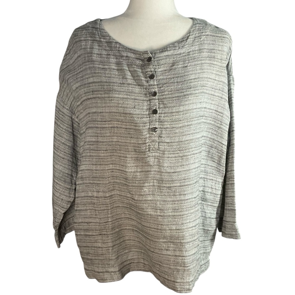 Pure Jill Black White Stripped Linen Tunic Size M Relaxed Fit  Lightweight